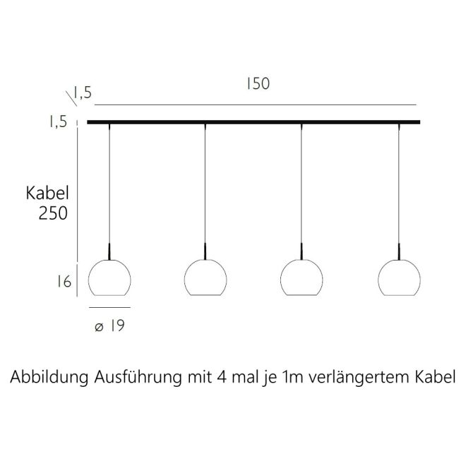 Ball Kabel-Pendelleuchte 190 4-er, Casablanca Zubehör: + 4x je 1m längeres Kabel
