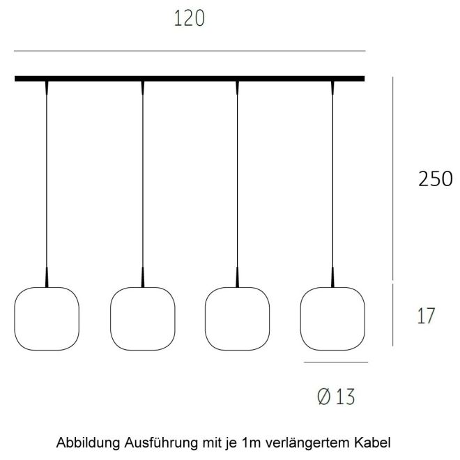 Murea Kabel-Pendelleuchte 4-er, Casablanca Zubehör: + 4x je 1m längeres Kabel