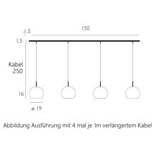 Ball Kabel-Pendelleuchte 190 4-er, Casablanca Zubehör: + 4x je 1m längeres Kabel